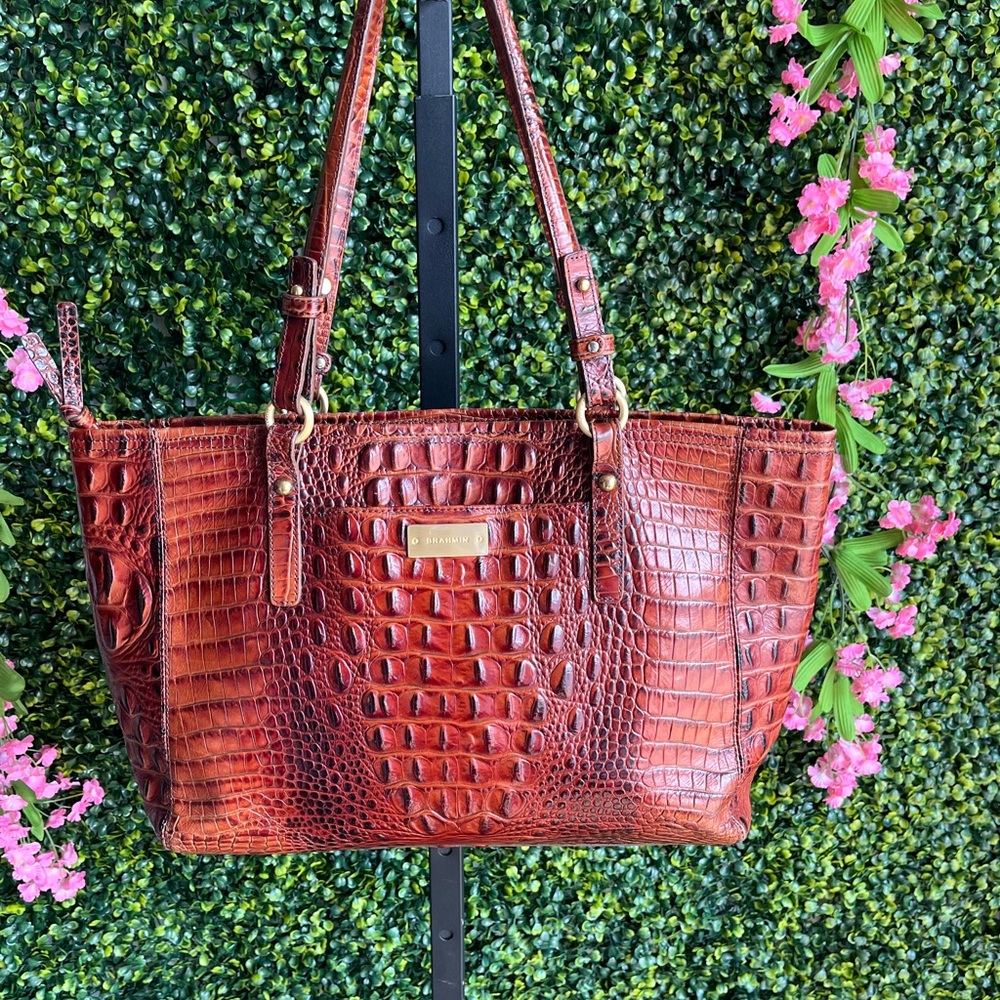 Brahmin Rich Brown Croc-Embossed Tote
